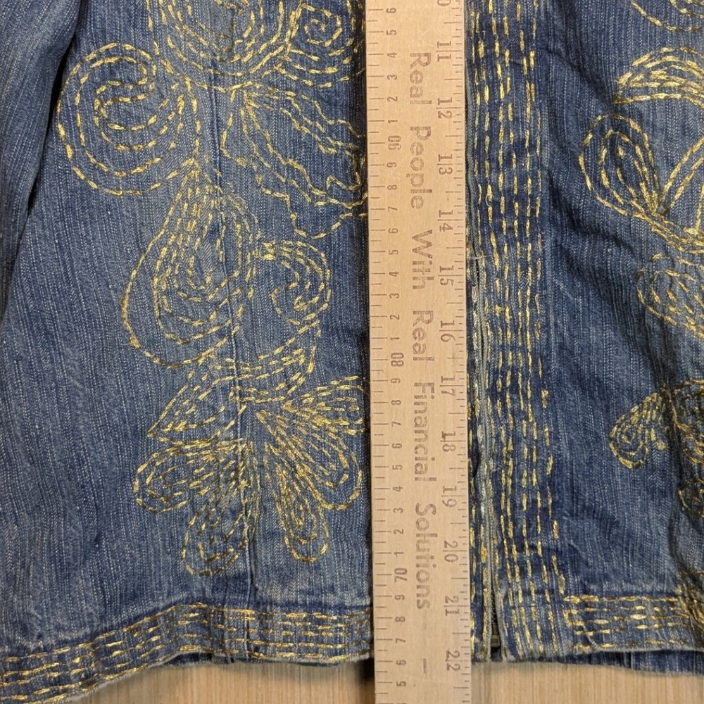 Chicos Denim Blue Jacket Womens Medium Metallic Gold Embroidery Baggy Oversized - Picture 6 of 6